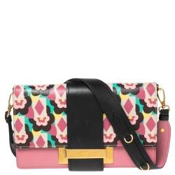 Pre Owned Prada Multicolor Floral Print Leather Plex Ribbon Shoulder Bag