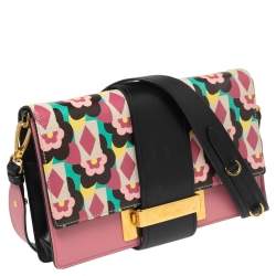 Pre Owned Prada Multicolor Floral Print Leather Plex Ribbon Shoulder Bag