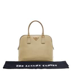 Pre Owned Prada Cream Saffiano Vernice Leather Open Promenade Satchel