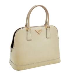 Pre Owned Prada Cream Saffiano Vernice Leather Open Promenade Satchel