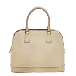 Pre Owned Prada Cream Saffiano Vernice Leather Open Promenade Satchel