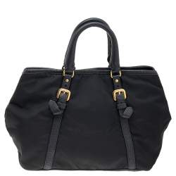 Pre Owned Prada Black Tessuto Nylon And Leather Satchel