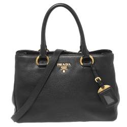 Pre Owned Prada Black Vitello Daino Leather Middle Zip Tote