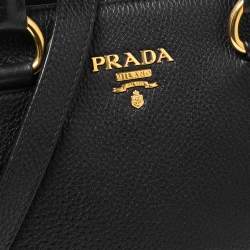 Pre Owned Prada Black Vitello Daino Leather Middle Zip Tote