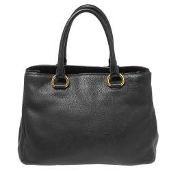 Pre Owned Prada Black Vitello Daino Leather Middle Zip Tote