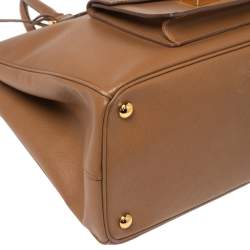 Pre Owned Prada Brown Saffiano Leather Front Pocket Double Zip Tote