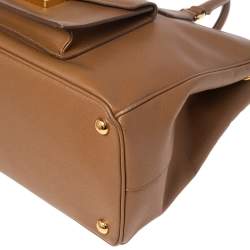 Pre Owned Prada Brown Saffiano Leather Front Pocket Double Zip Tote