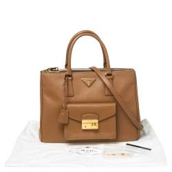 Pre Owned Prada Brown Saffiano Leather Front Pocket Double Zip Tote