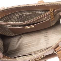 Pre Owned Prada Brown Saffiano Leather Front Pocket Double Zip Tote