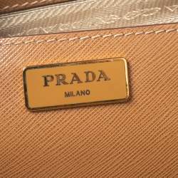 Pre Owned Prada Brown Saffiano Leather Front Pocket Double Zip Tote