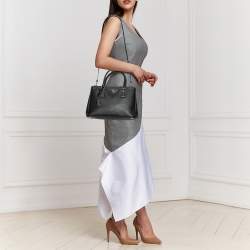 Pre Owned Prada Black Saffiano Lux Leather Small Double Zip Tote