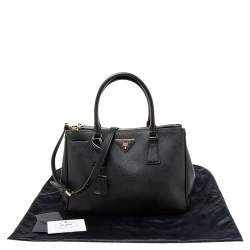 Pre Owned Prada Black Saffiano Lux Leather Small Double Zip Tote