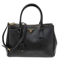 Pre Owned Prada Black Saffiano Lux Leather Small Double Zip Tote