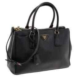 Pre Owned Prada Black Saffiano Lux Leather Small Double Zip Tote