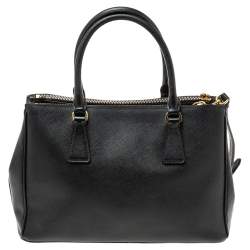 Pre Owned Prada Black Saffiano Lux Leather Small Double Zip Tote