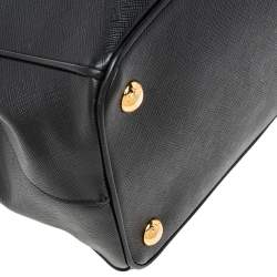 Pre Owned Prada Black Saffiano Lux Leather Small Double Zip Tote