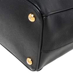 Pre Owned Prada Black Saffiano Lux Leather Small Double Zip Tote