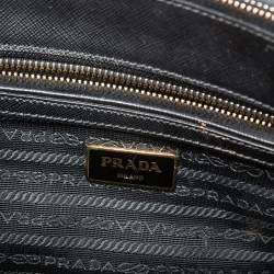Pre Owned Prada Black Saffiano Lux Leather Small Double Zip Tote