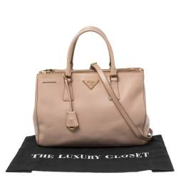 Pre Owned Prada Beige Saffiano Leather Medium Galleria Double Zip Tote
