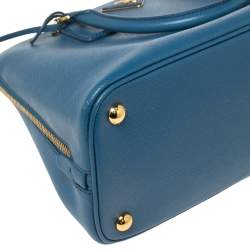 Pre Owned Prada Blue Saffiano Lux Leather Dome Satchel