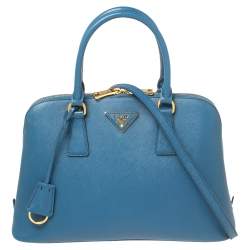 Pre Owned Prada Blue Saffiano Lux Leather Dome Satchel