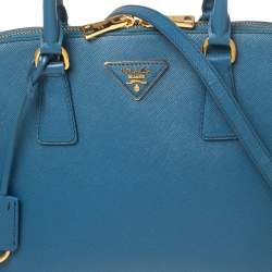 Pre Owned Prada Blue Saffiano Lux Leather Dome Satchel