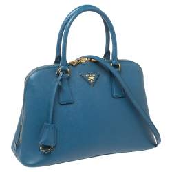 Pre Owned Prada Blue Saffiano Lux Leather Dome Satchel