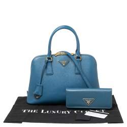 Pre Owned Prada Blue Saffiano Lux Leather Dome Satchel