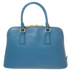 Pre Owned Prada Blue Saffiano Lux Leather Dome Satchel