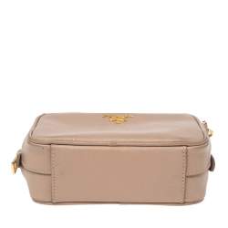 Pre Owned Prada Beige Saffiano Leather Mini Zip Top Camera Sling Bag