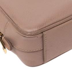 Pre Owned Prada Beige Saffiano Leather Mini Zip Top Camera Sling Bag