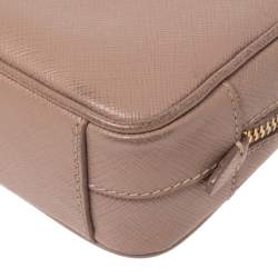 Pre Owned Prada Beige Saffiano Leather Mini Zip Top Camera Sling Bag