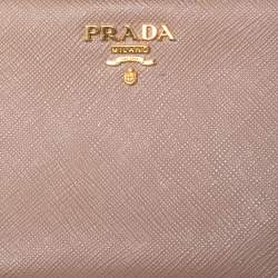 Pre Owned Prada Beige Saffiano Leather Mini Zip Top Camera Sling Bag