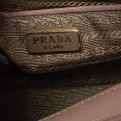 Pre Owned Prada Beige Saffiano Leather Mini Zip Top Camera Sling Bag