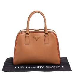 Pre Owned Prada Brown Saffiano Leather Pyramid Frame Satchel
