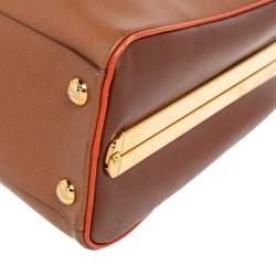 Pre Owned Prada Brown Saffiano Leather Pyramid Frame Satchel