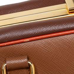 Pre Owned Prada Brown Saffiano Leather Pyramid Frame Satchel