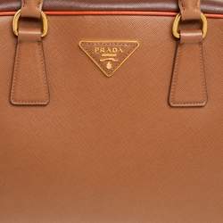 Pre Owned Prada Brown Saffiano Leather Pyramid Frame Satchel