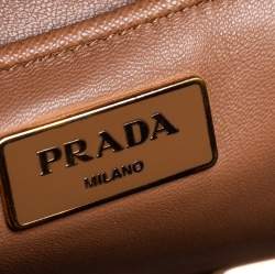 Pre Owned Prada Brown Saffiano Leather Pyramid Frame Satchel