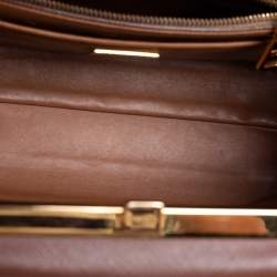 Pre Owned Prada Brown Saffiano Leather Pyramid Frame Satchel