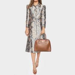 Pre Owned Prada Brown Saffiano Leather Pyramid Frame Satchel