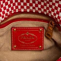 Pre Owned Prada White/Red Leather Madras Crossbody Bag