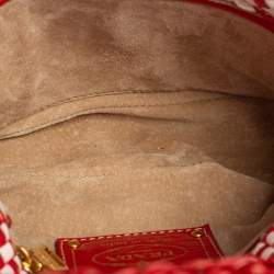 Pre Owned Prada White/Red Leather Madras Crossbody Bag