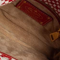 Pre Owned Prada White/Red Leather Madras Crossbody Bag