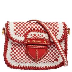 Prada White/Red Leather Madras Crossbody Bag Prada | TLC
