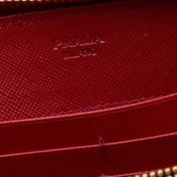 Pre Owned Prada Red Saffiano Leather Zip Around Wallet