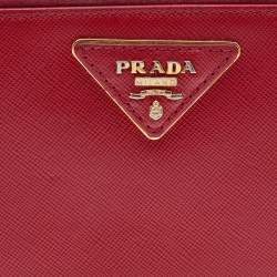 Pre Owned Prada Red Saffiano Leather Zip Around Wallet