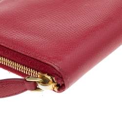 Pre Owned Prada Red Saffiano Leather Zip Around Wallet