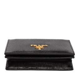 Pre Owned Prada Black Move Leather Logo Flap Card Case