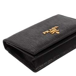 Pre Owned Prada Black Move Leather Logo Flap Card Case